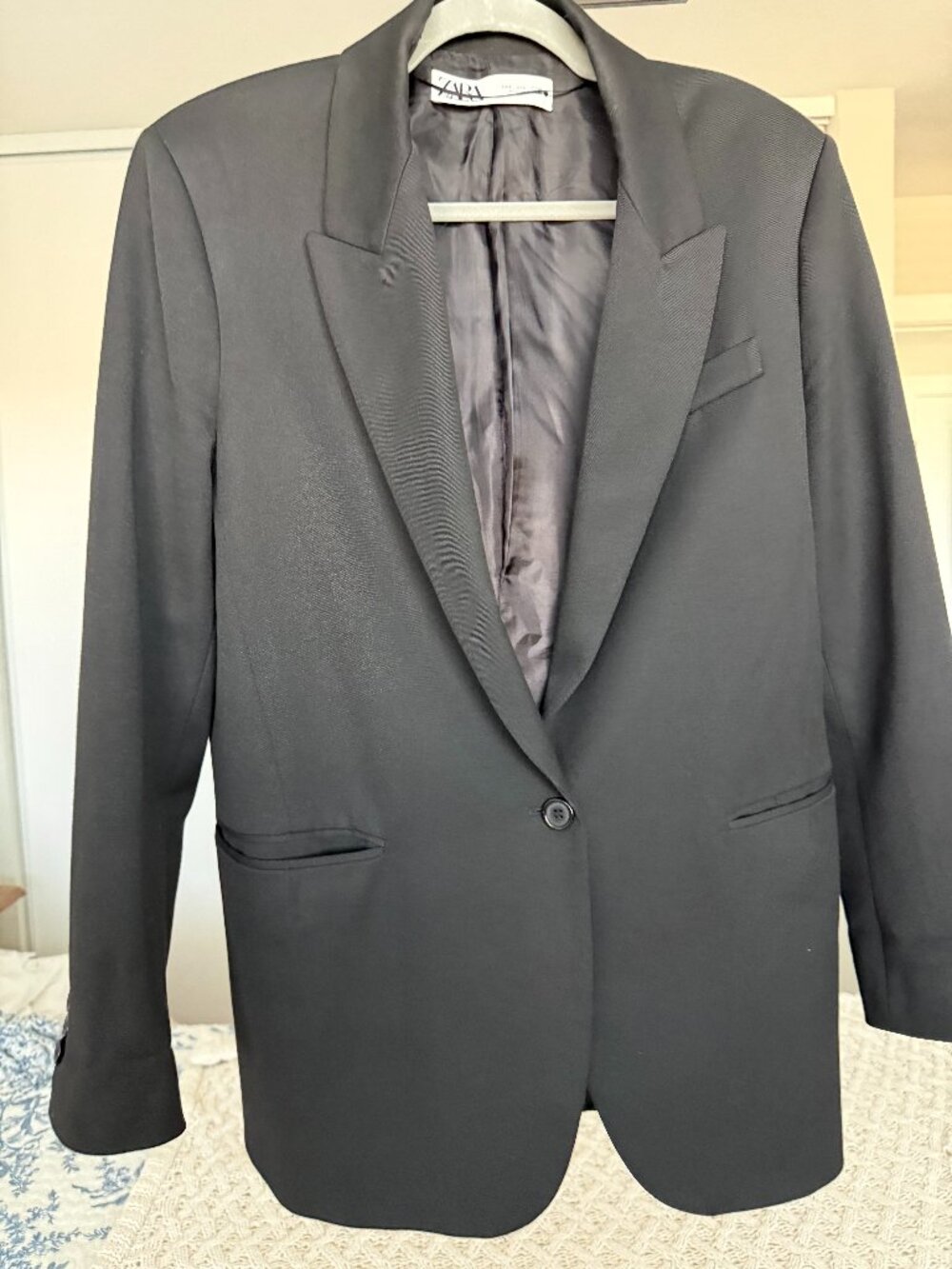 ZARA Black Straight Cut Buttoned Blazer Size L 9170/478/800 Tailored